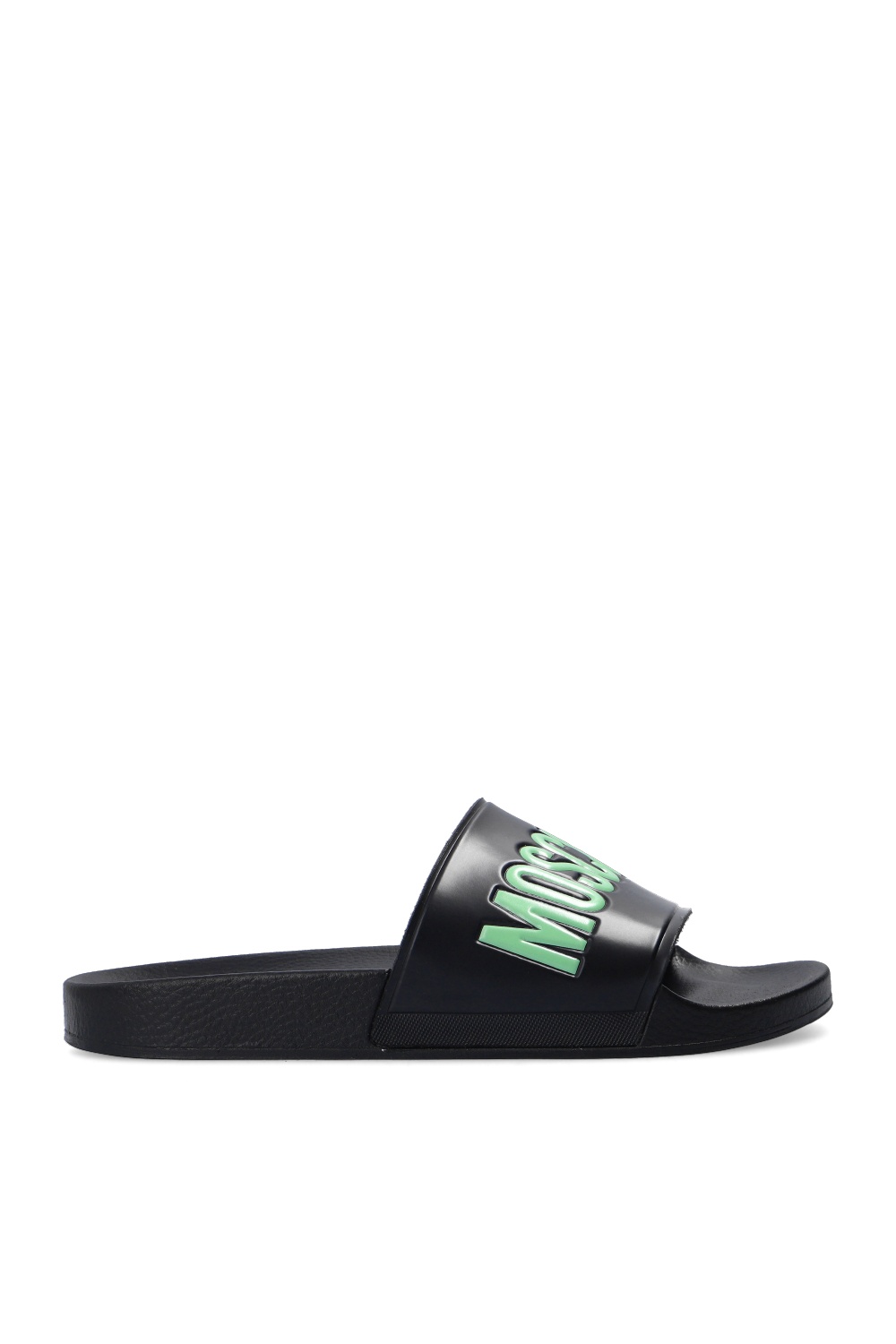 moschino logo leather slides